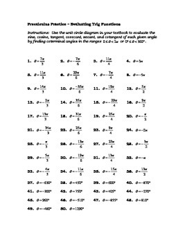 Preview of Evaluating Trigonometric Functions Practice