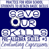 Evaluating Expressions Practice Worksheet SOS (Save Our Skills)