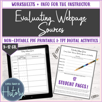 Preview of Evaluating Webpage Sources Worksheets