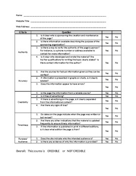 Preview of Evaluating Website Sources Checklist