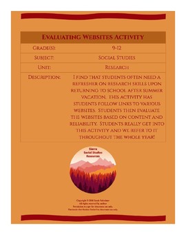 Preview of Evaluating Websites Activity
