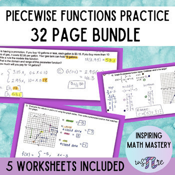 Preview of Evaluate, Write, Graph Piecewise Functions & Applications Practice WS #1 BUNDLE
