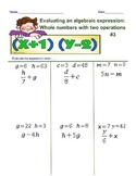 Evaluating an Algebra Expression with 2 Operations 3rd Worksheet
