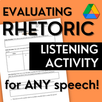 Preview of Evaluating arguments: Use of rhetoric for ANY SPEECH - EDITABLE - Worksheet