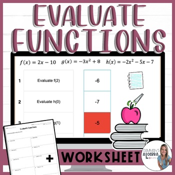 Preview of Evaluating functions self-checking digital sticker worksheet