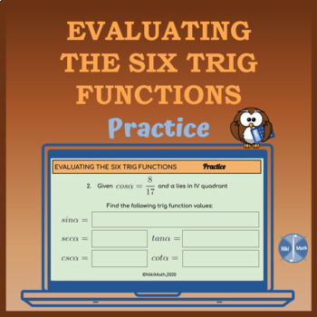 Preview of Evaluating the Six Trig Functions I-IV Quadrant - Practice for Google Slides