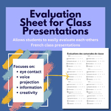 Evaluation Sheet for Class Presentations - French