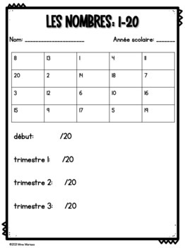 Évaluation des nombres (1-10 & 1-20) by Mme Marissa | TpT