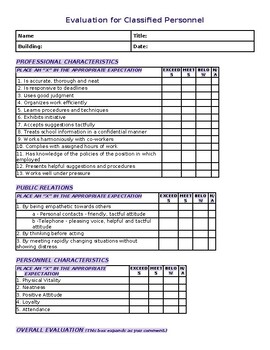 Preview of Evaluation for Classified Personnel - Teaching Assistants