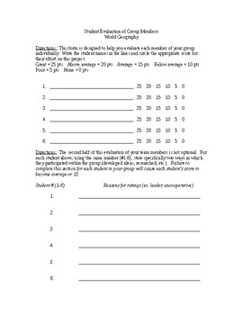 Preview of Evaluation forms for student group work
