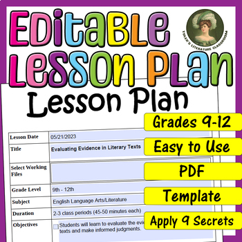 Preview of Evaluation of Evidence : Editable Lesson Plan for High School