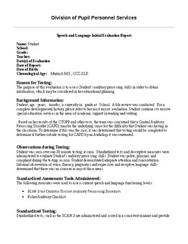 Preview of Speech Therapy- SCAN-3- report template