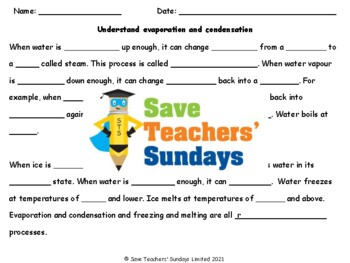 Preview of Evaporation and Condensation Lesson Plan, PowerPoint and Worksheets