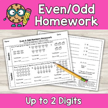 Preview of Even Odd Math Homework 2nd Grade Week of Assignments | Due Friday 2 digit