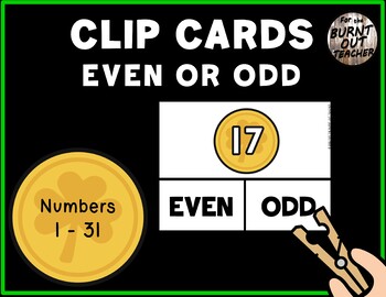 Preview of Even Odd Number Sense Clip Cards Task Box Center Activity ST PATRICK'S GOLD COIN