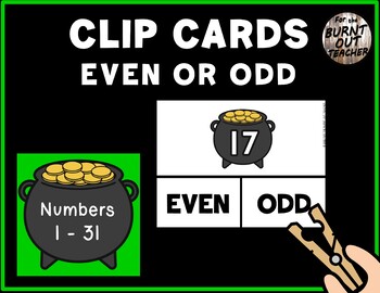 Preview of Even Odd Number Sense Clip Cards Task Box Center ST. PATRICK'S DAY POT OF GOLD