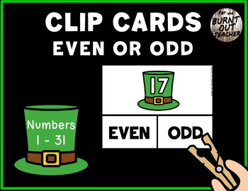 Preview of Even Odd Number Sense Clip Cards Task Box Center ST. PATRICKS DAY LEPRECHAUN HAT