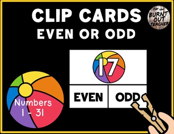 Preview of Even Odd Number Sense Clip Cards Task Box Center SUMMER BEACH BALL OCEAN