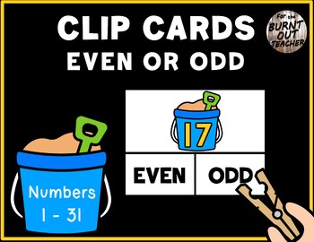 Preview of Even Odd Number Sense Clip Cards Task Box Center SUMMER BEACH SAND BUCKET SHOVEL