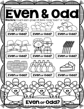 Preview of Even vs. Odd and Skip Counting Thanksgiving Worksheets