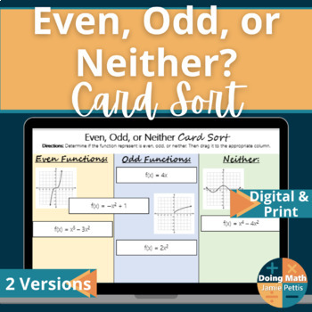 Preview of Even, Odd, or Neither Functions Card Sort Activity (Digital and Print)