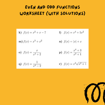 Preview of Even and Odd Functions Worksheet (with solutions)