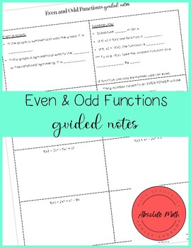 Preview of Even and Odd Functions Guided Notes