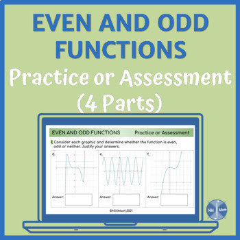 Preview of Even and Odd Functions - Practice or Assessment of 4 different parts