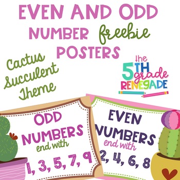 Preview of Even and Odd Numbers Poster Anchor Chart FREEBIE Cactus Succulent Theme