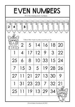 Even and Odd Numbers Worksheets / Printables for Kindergarten