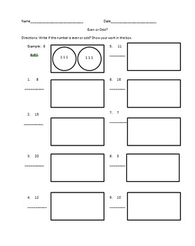 Preview of Even and Odd Worksheet (Practice/Homework/Quick Assessment)