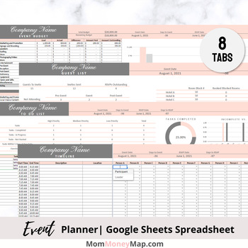 Preview of Event Planner Google Sheets Spreadsheet