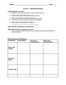 Preview of EverFi Financial Literacy for High School - Banking Basics Worksheet