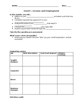 Preview of EverFi Financial Literacy for High School - Income and Employment Worksheet