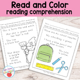 Evergreen Read and Color Reading Comprehension Worksheets 