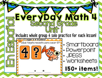 Preview of EveryDay Math 4| Unit 1| En Español| Gr. 2| Smartboard, Powerpoint, Worksheets