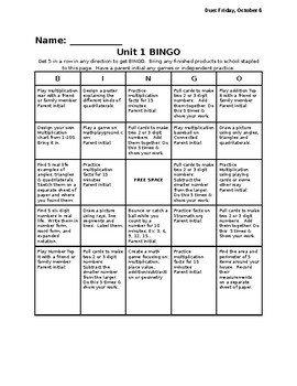 Math Choice Board Bingo Card