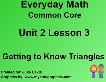 Preview of Everyday Math 4 EDM4 Common Core Edition Kindergarten 2.3 Getting Know Triangles