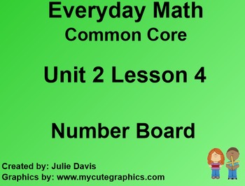 Preview of Everyday Math 4 EDM4 Common Core Edition Kindergarten 2.4 Number Board