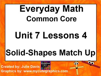 Preview of Everyday Math 4 EDM4 Common Core Edition Kindergarten 7.4 Solid Shapes Match Up