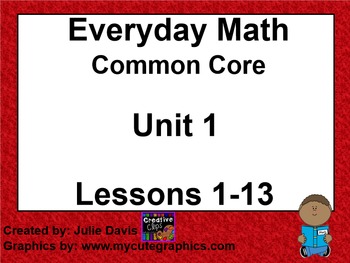 Preview of Everyday Math 4 EDM4 Common Core Edition Kindergarten Unit 1 Bundle