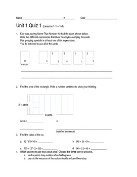 Preview of Everyday Math 4 Grade 5 Unit Quizzes