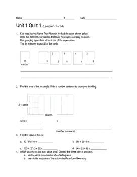 Preview of Everyday Math 4 Unit 1 Quizzes Grade 5