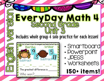 Preview of Everyday Math 4| Unit 3| English| Grade 2| Smartboard, Powerpoint, Worksheets