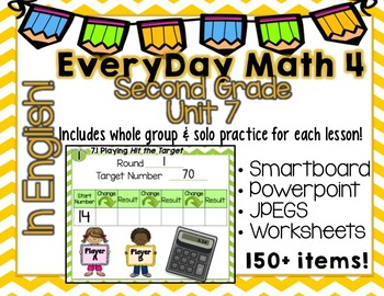 Preview of Everyday Math 4| Unit 7| English| Grade 2| Smartboard, Powerpoint, Worksheets