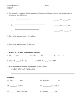 Everyday Math 4th grade Unit 4 Study Guide by Starfish1 | TpT