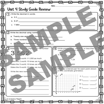 Everyday Math 5th Grade Unit 4 Review/Test Prep/Study Guide by Create 2 ...