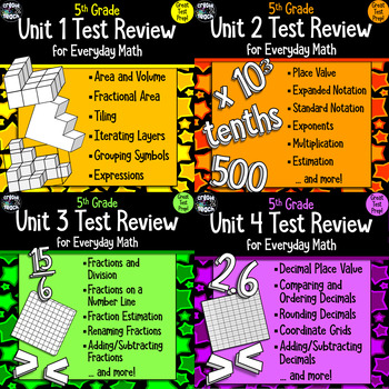 Preview of Everyday Math 5th Grade Units 1-4 Review/Test Prep/Study Guide Bundle