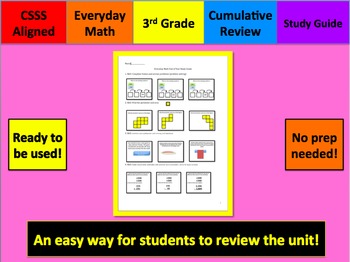 Preview of Everyday Math Cumulative Study Guide Grade 3