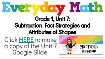 Preview of Everyday Math (EDM4) Grade 1, Unit 7: Subtraction Strategies & Shape Attributes